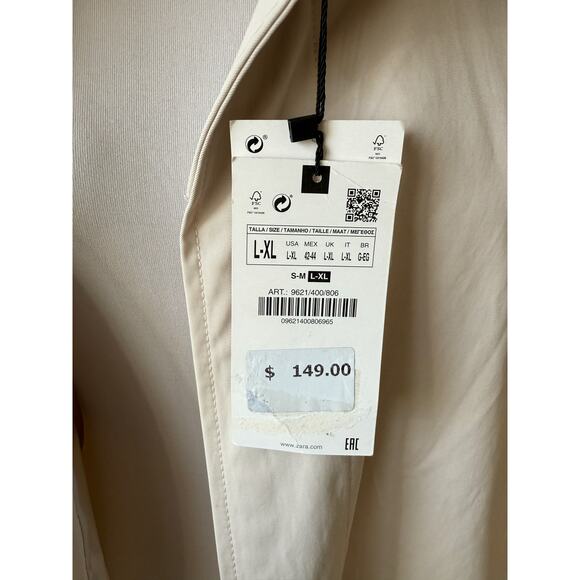 NWT Zara Men's Water Repellant Technical Trench Coat Button Front Size XL Beige - Picture 3 of 11